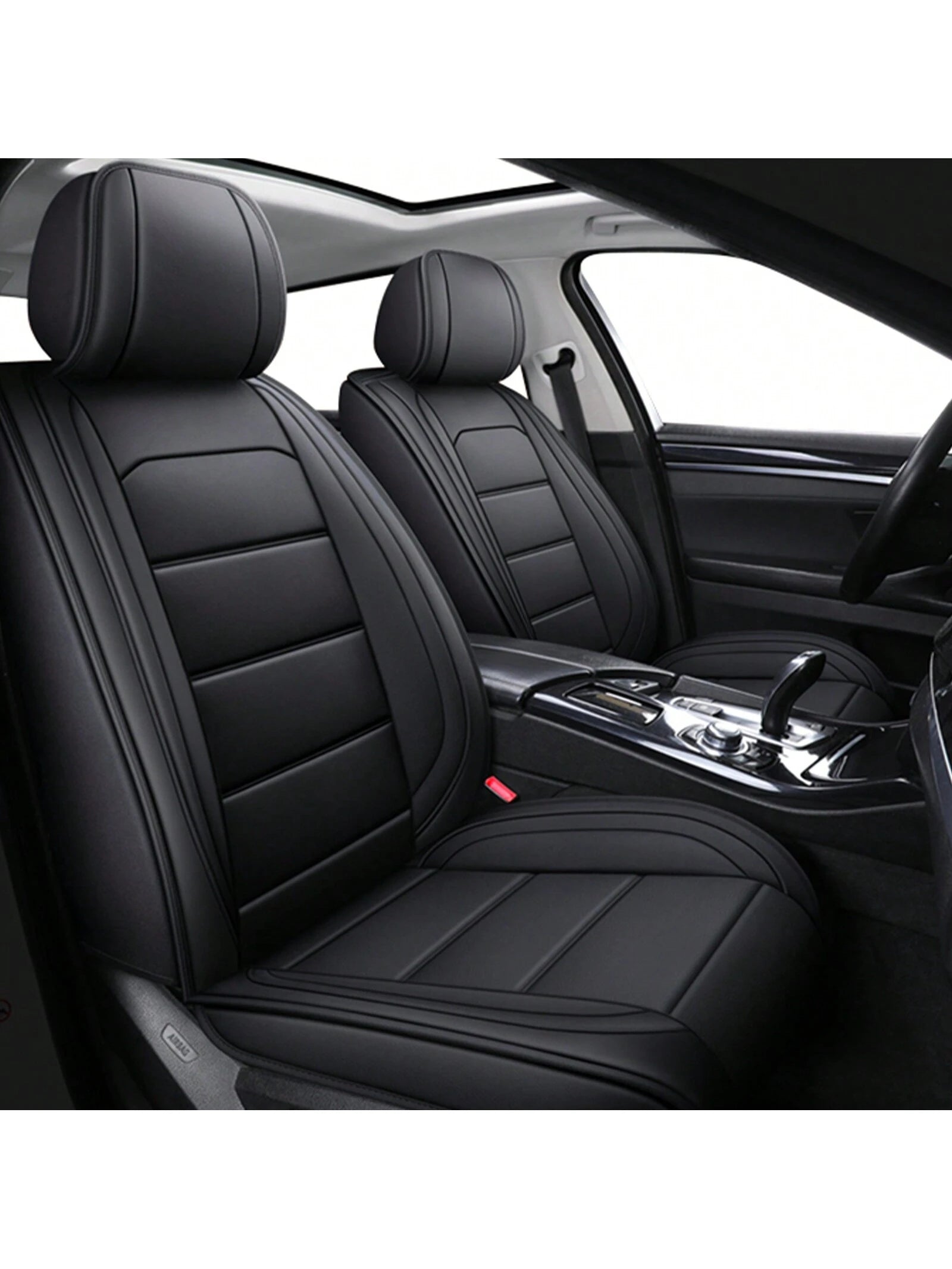 Black Car Seat Covers Full Set Waterproof Comfortable Car Seat Protectors Luxury PU Leather Car Seat Cushion Padded Front Rear Seats Covers Airbag Compatible Easy To Install Clean Universal Fit For Mo