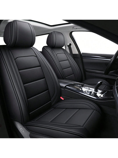 Black Car Seat Covers Full Set Waterproof Comfortable Car Seat Protectors Luxury PU Leather Car Seat Cushion Padded Front Rear Seats Covers Airbag Compatible Easy To Install Clean Universal Fit For Mo