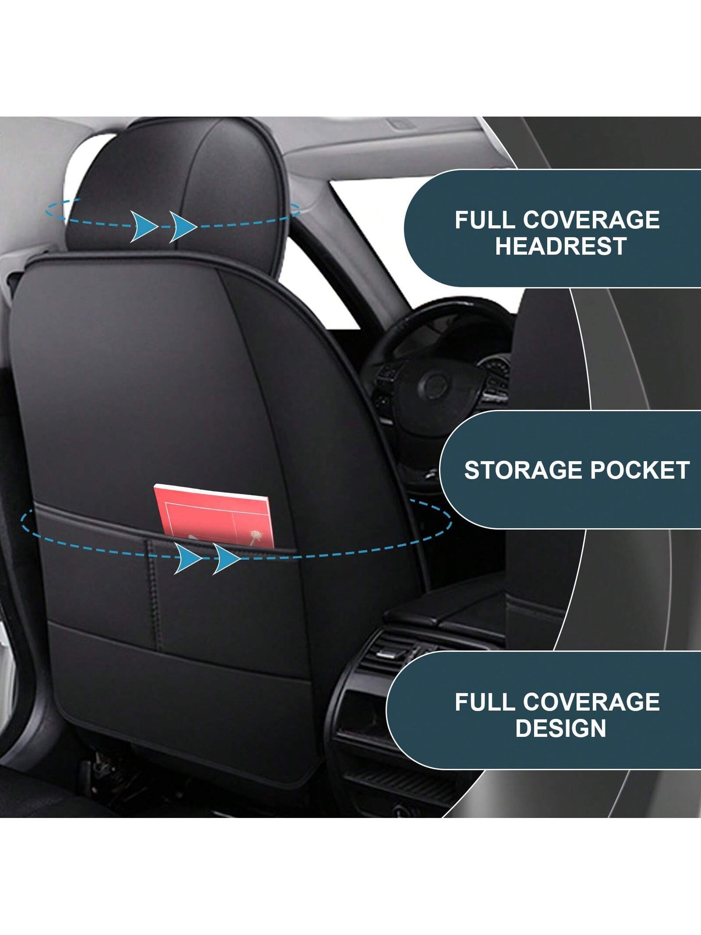 Black Car Seat Covers Full Set Waterproof Comfortable Car Seat Protectors Luxury PU Leather Car Seat Cushion Padded Front Rear Seats Covers Airbag Compatible Easy To Install Clean Universal Fit For Mo