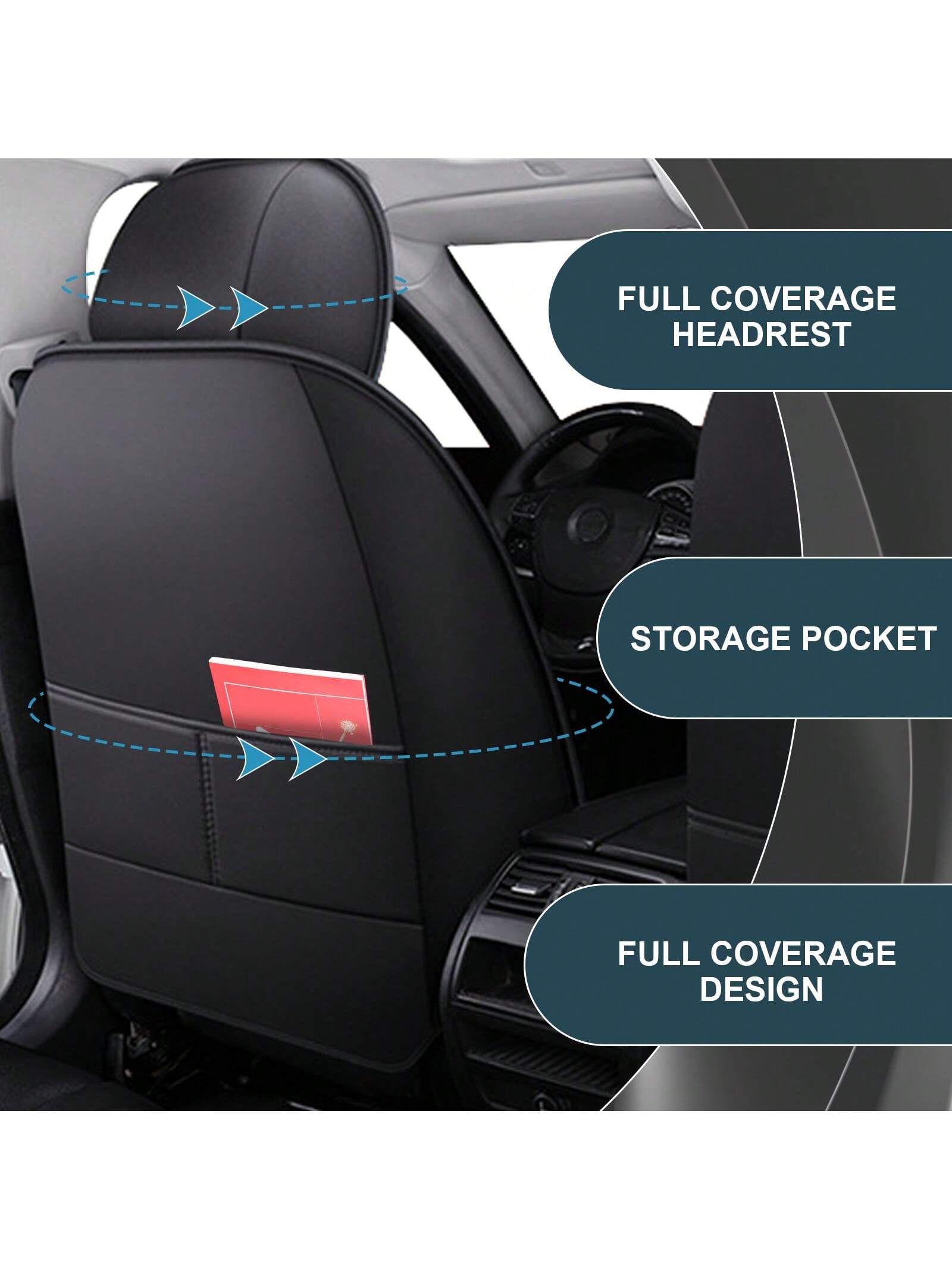 Black Car Seat Covers Full Set Waterproof Comfortable Car Seat Protectors Luxury PU Leather Car Seat Cushion Padded Front Rear Seats Covers Airbag Compatible Easy To Install Clean Universal Fit For Mo