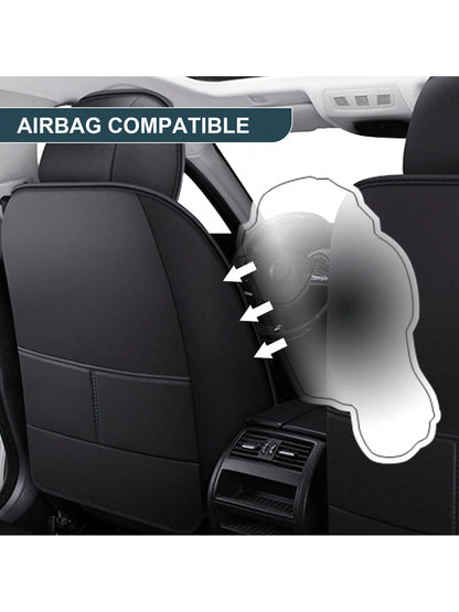 Black Car Seat Covers Full Set Waterproof Comfortable Car Seat Protectors Luxury PU Leather Car Seat Cushion Padded Front Rear Seats Covers Airbag Compatible Easy To Install Clean Universal Fit For Mo