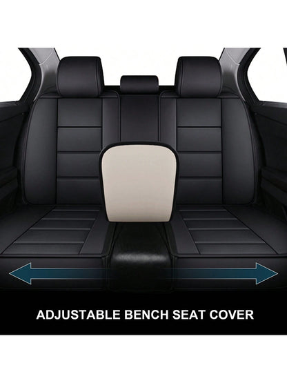 Black Car Seat Covers Full Set Waterproof Comfortable Car Seat Protectors Luxury PU Leather Car Seat Cushion Padded Front Rear Seats Covers Airbag Compatible Easy To Install Clean Universal Fit For Mo