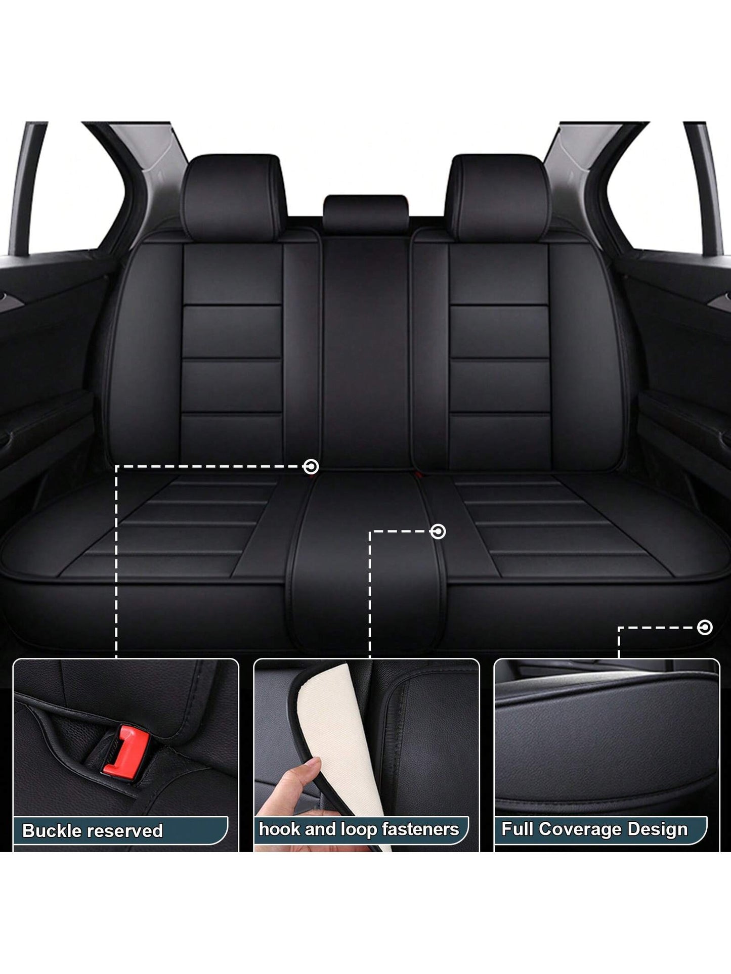 Black Car Seat Covers Full Set Waterproof Comfortable Car Seat Protectors Luxury PU Leather Car Seat Cushion Padded Front Rear Seats Covers Airbag Compatible Easy To Install Clean Universal Fit For Mo