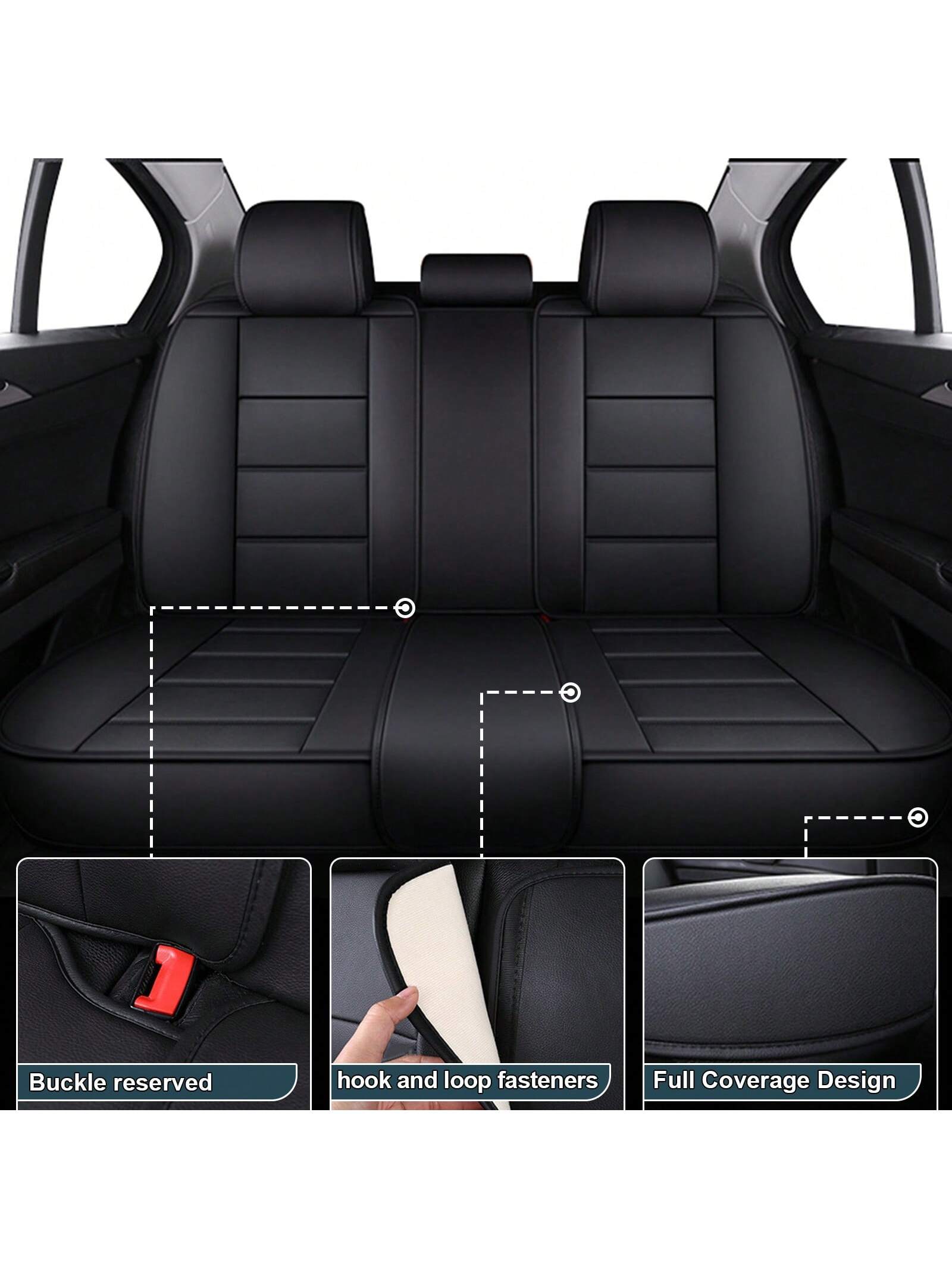 Black Car Seat Covers Full Set Waterproof Comfortable Car Seat Protectors Luxury PU Leather Car Seat Cushion Padded Front Rear Seats Covers Airbag Compatible Easy To Install Clean Universal Fit For Mo