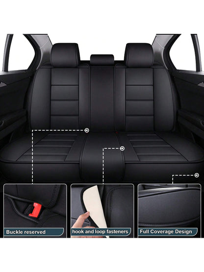 Black Car Seat Covers Full Set Waterproof Comfortable Car Seat Protectors Luxury PU Leather Car Seat Cushion Padded Front Rear Seats Covers Airbag Compatible Easy To Install Clean Universal Fit For Mo