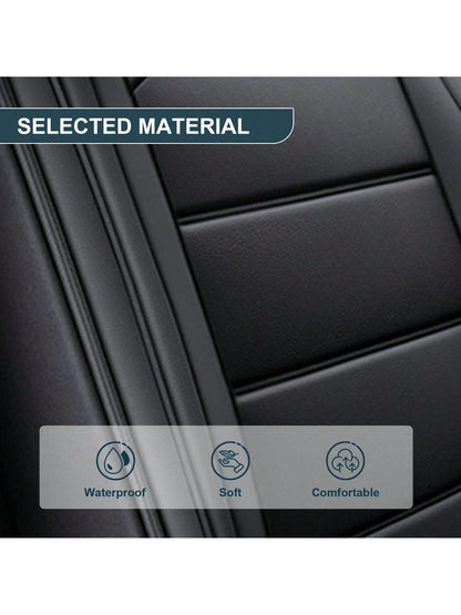 Black Car Seat Covers Full Set Waterproof Comfortable Car Seat Protectors Luxury PU Leather Car Seat Cushion Padded Front Rear Seats Covers Airbag Compatible Easy To Install Clean Universal Fit For Mo