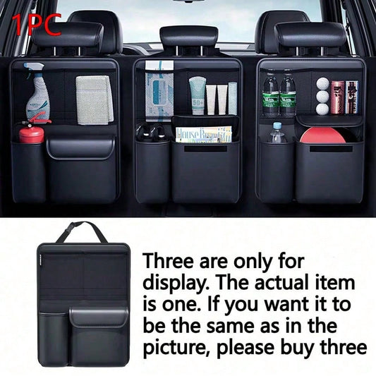 Black Leather Car Seat Back & Trunk Organizer Bag- Multi-Pocket Design, Waterproof Surface, Durable, Heavy-Duty, Easy To Clean, Suitable For SUV, Sedan And Hatchback, Can Hang And Store Miscellaneous