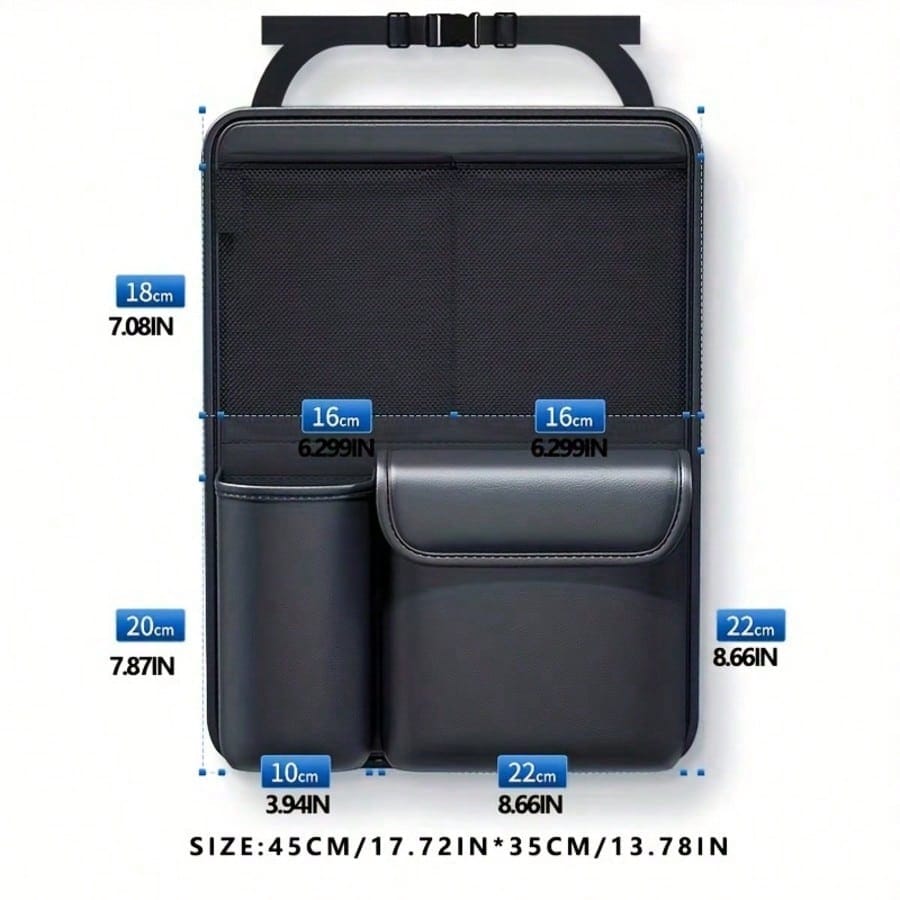Black Leather Car Seat Back & Trunk Organizer Bag- Multi-Pocket Design, Waterproof Surface, Durable, Heavy-Duty, Easy To Clean, Suitable For SUV, Sedan And Hatchback, Can Hang And Store Miscellaneous