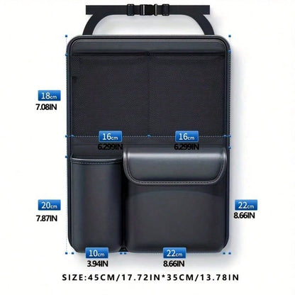 Black Leather Car Seat Back & Trunk Organizer Bag- Multi-Pocket Design, Waterproof Surface, Durable, Heavy-Duty, Easy To Clean, Suitable For SUV, Sedan And Hatchback, Can Hang And Store Miscellaneous
