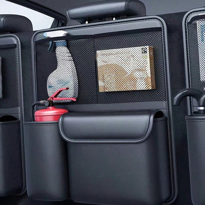Black Leather Car Seat Back & Trunk Organizer Bag- Multi-Pocket Design, Waterproof Surface, Durable, Heavy-Duty, Easy To Clean, Suitable For SUV, Sedan And Hatchback, Can Hang And Store Miscellaneous