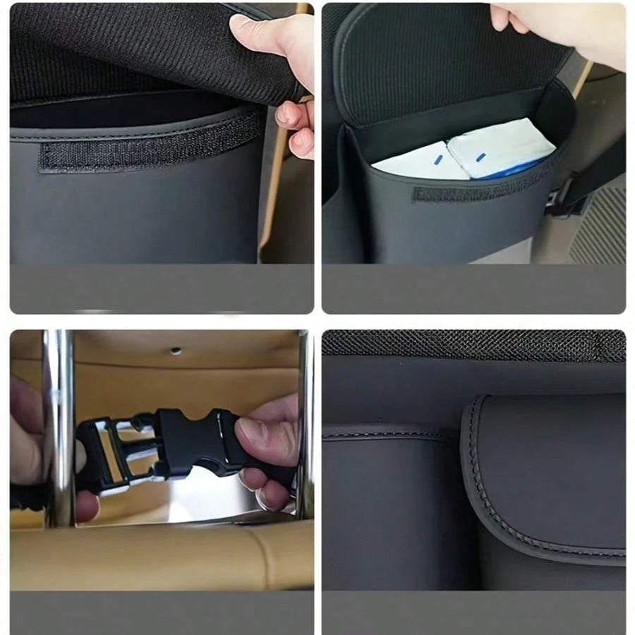 Black Leather Car Seat Back & Trunk Organizer Bag- Multi-Pocket Design, Waterproof Surface, Durable, Heavy-Duty, Easy To Clean, Suitable For SUV, Sedan And Hatchback, Can Hang And Store Miscellaneous