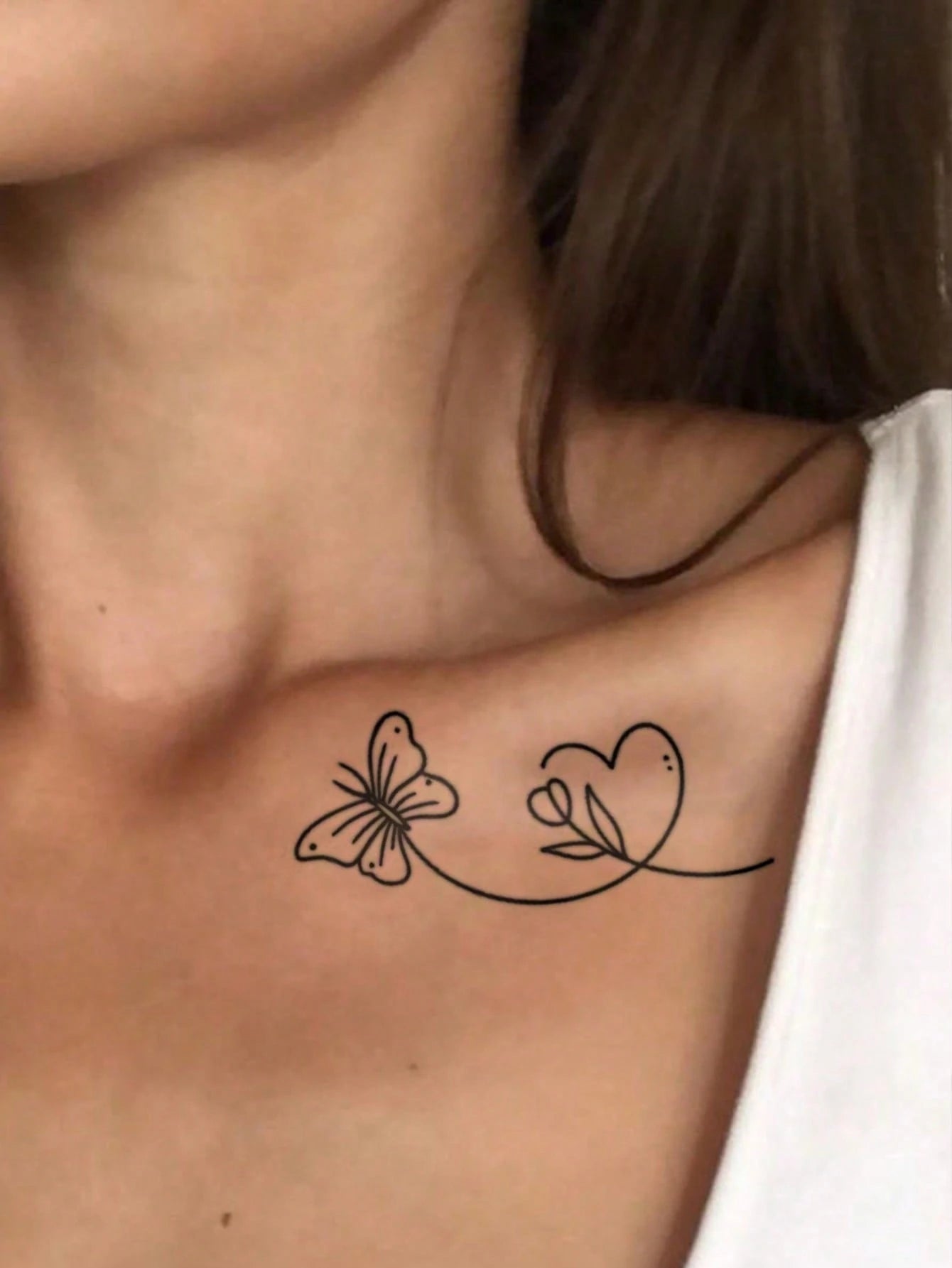 Black Line Art Temporary Tattoo Sticker With Tulip And Butterfly Design For Ladies. Waterproof Fake Tattoo, Lasts 2-5 Days And Can Be Applied To Arms, Neck, Collarbone, Shoulders, Waist And Legs. Perf