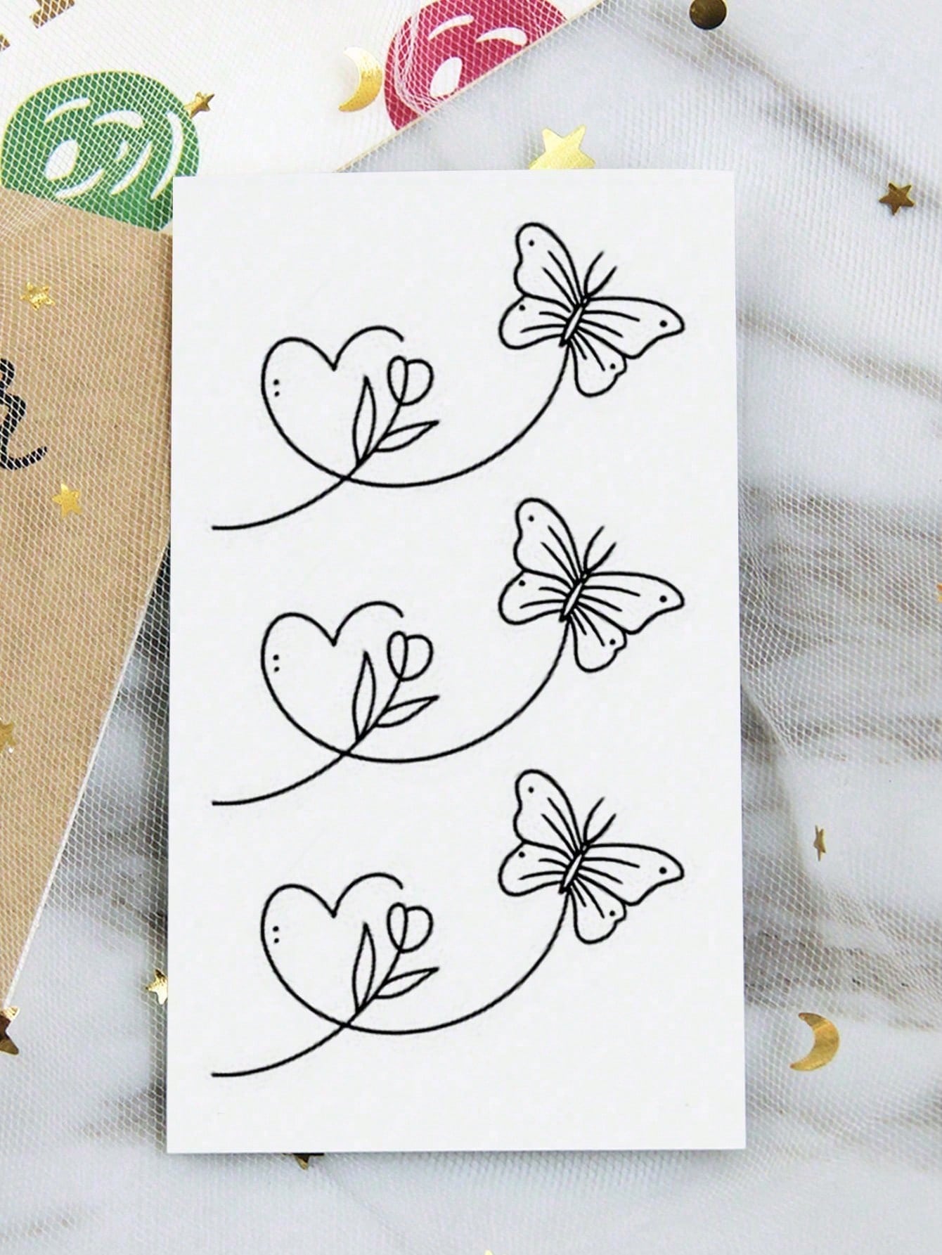 Black Line Art Temporary Tattoo Sticker With Tulip And Butterfly Design For Ladies. Waterproof Fake Tattoo, Lasts 2-5 Days And Can Be Applied To Arms, Neck, Collarbone, Shoulders, Waist And Legs. Perf