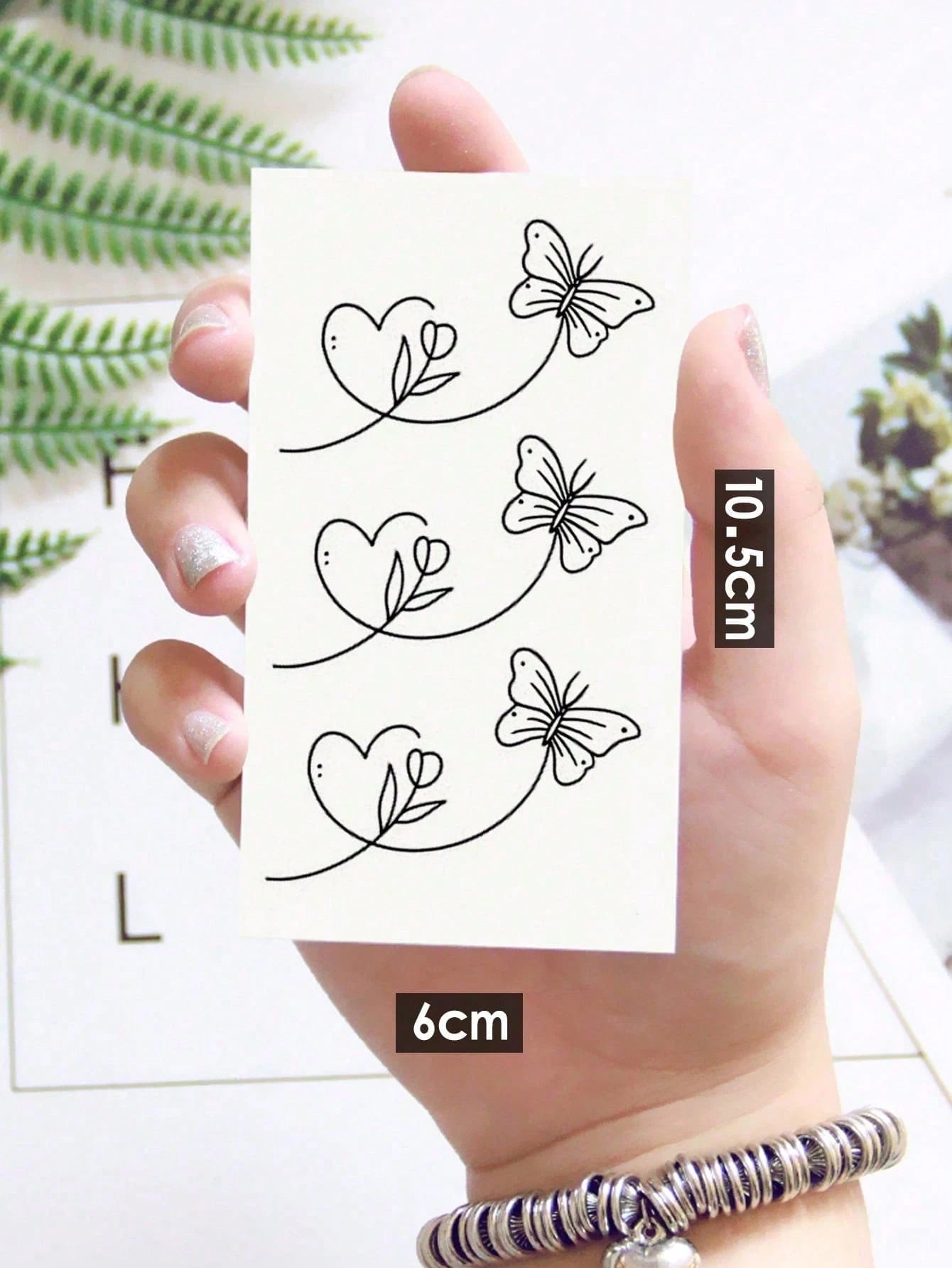 Black Line Art Temporary Tattoo Sticker With Tulip And Butterfly Design For Ladies. Waterproof Fake Tattoo, Lasts 2-5 Days And Can Be Applied To Arms, Neck, Collarbone, Shoulders, Waist And Legs. Perf