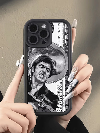 Black Money TPU Shockproof Fashion Anime 1pc Dollar Bill Gangster Graphic Full Coverage Phone Case Compatible With Apple 16, 15, 14, 13, 12, 11 Pro Max And Series Birthday Gift,International Version