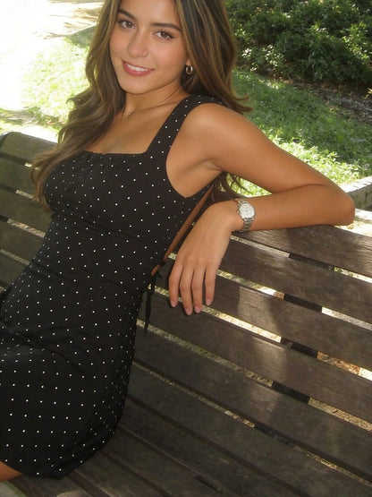 Black Polka Dot Backless Tie Strap Mini Dress Party Elegant Summer, Girls Night Out