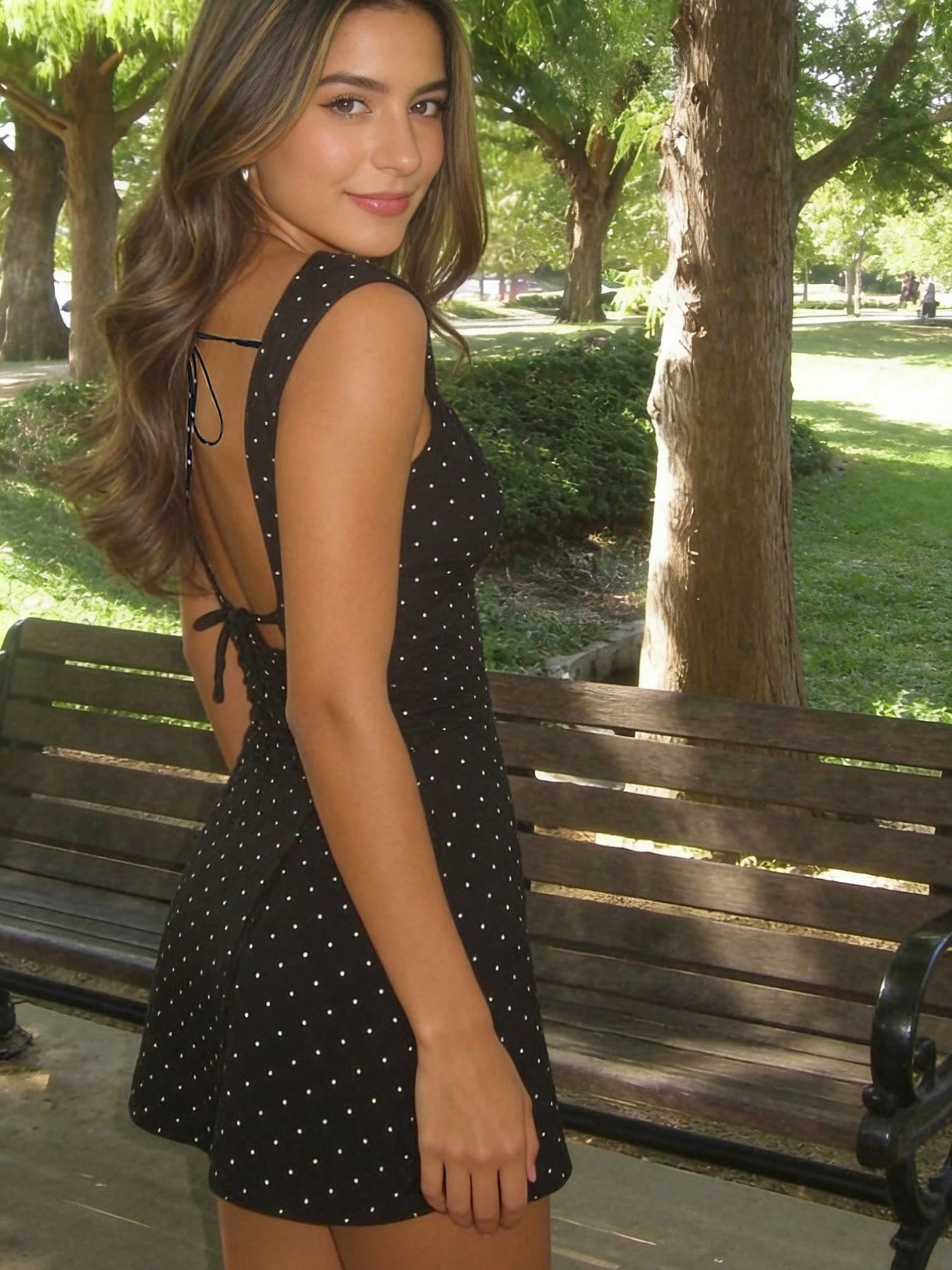 Black Polka Dot Backless Tie Strap Mini Dress Party Elegant Summer, Girls Night Out