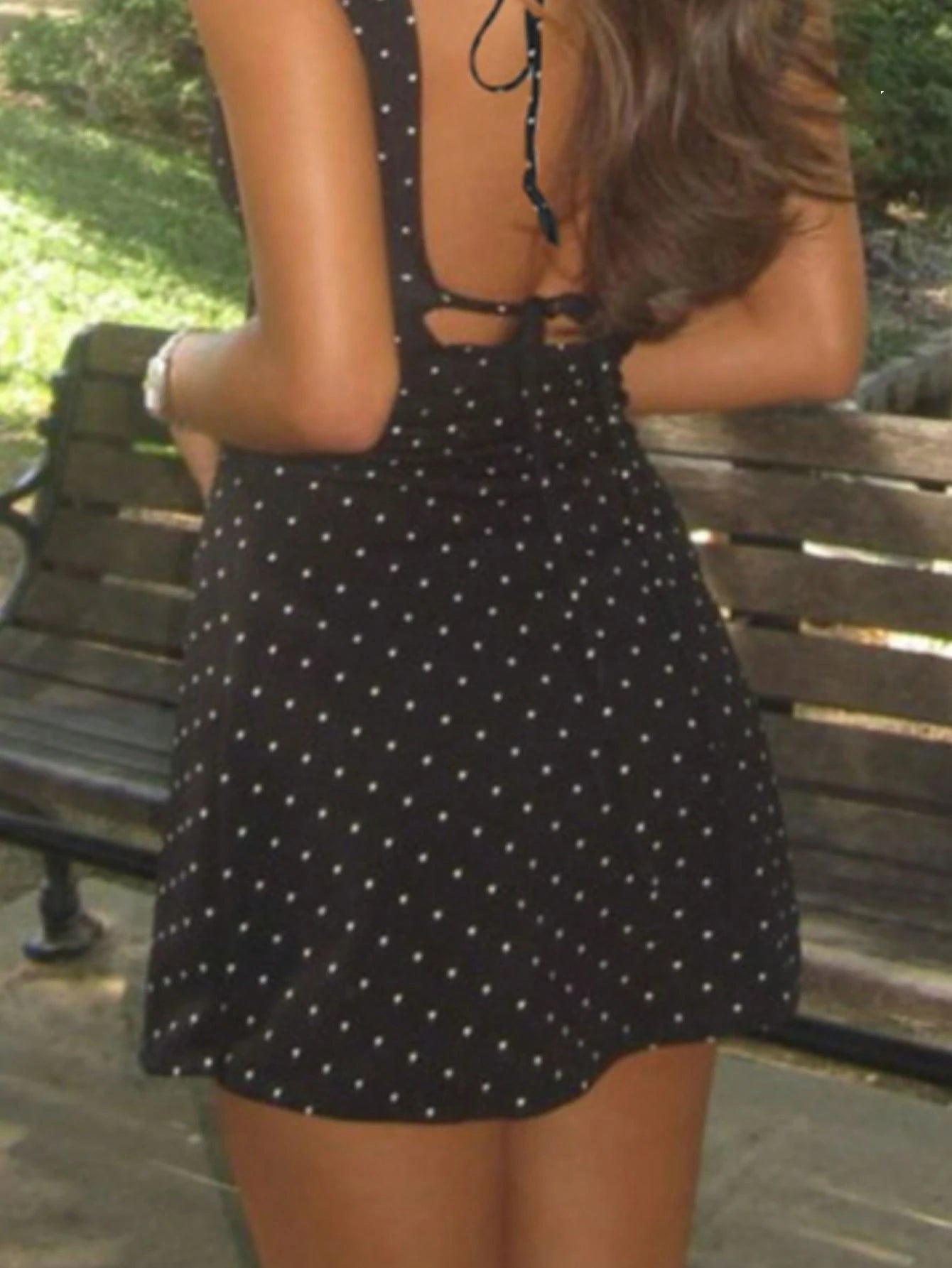Black Polka Dot Backless Tie Strap Mini Dress Party Elegant Summer, Girls Night Out