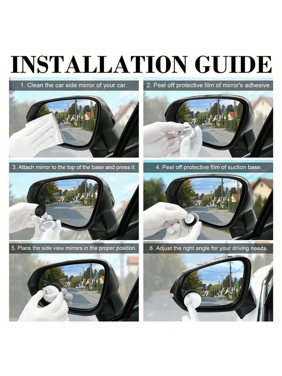 Blind Spot Mirror, 2-Inch Round High-Definition Glass Frameless Convex Rearview Mirror Exterior Accessory, With Adjustable Wide-Angle Arm, Suitable For Cars, SUVs And Trucks