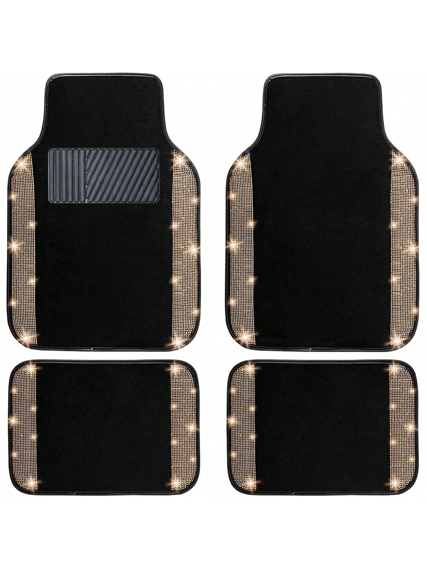 Bling Car Floor Mats Full Set, Universal Fit Most Cars,SUV, Trucks, 4 Pcs Sparkle Glitter Diamond Carpet For Women Girls With Anti-Slip Pad