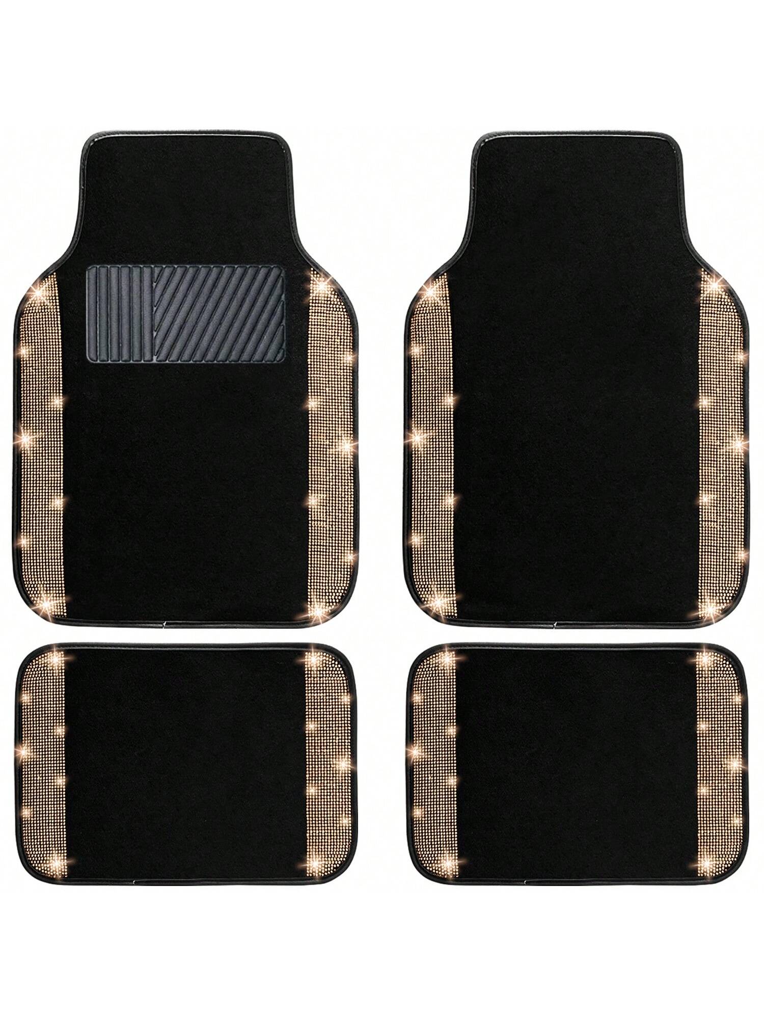 Bling Car Floor Mats Full Set, Universal Fit Most Cars,SUV, Trucks, 4 Pcs Sparkle Glitter Diamond Carpet For Women Girls With Anti-Slip Pad