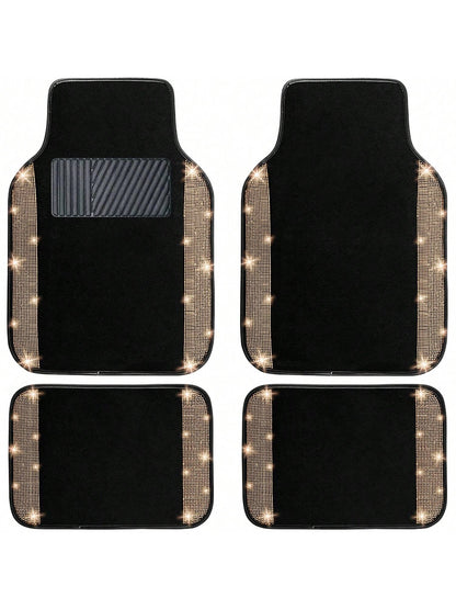Bling Car Floor Mats Full Set, Universal Fit Most Cars,SUV, Trucks, 4 Pcs Sparkle Glitter Diamond Carpet For Women Girls With Anti-Slip Pad
