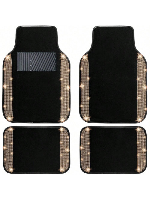 Bling Car Floor Mats Full Set, Universal Fit Most Cars,SUV, Trucks, 4 Pcs Sparkle Glitter Diamond Carpet For Women Girls With Anti-Slip Pad