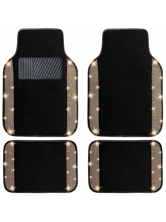 Bling Car Floor Mats Full Set, Universal Fit Most Cars,SUV, Trucks, 4 Pcs Sparkle Glitter Diamond Carpet For Women Girls With Anti-Slip Pad