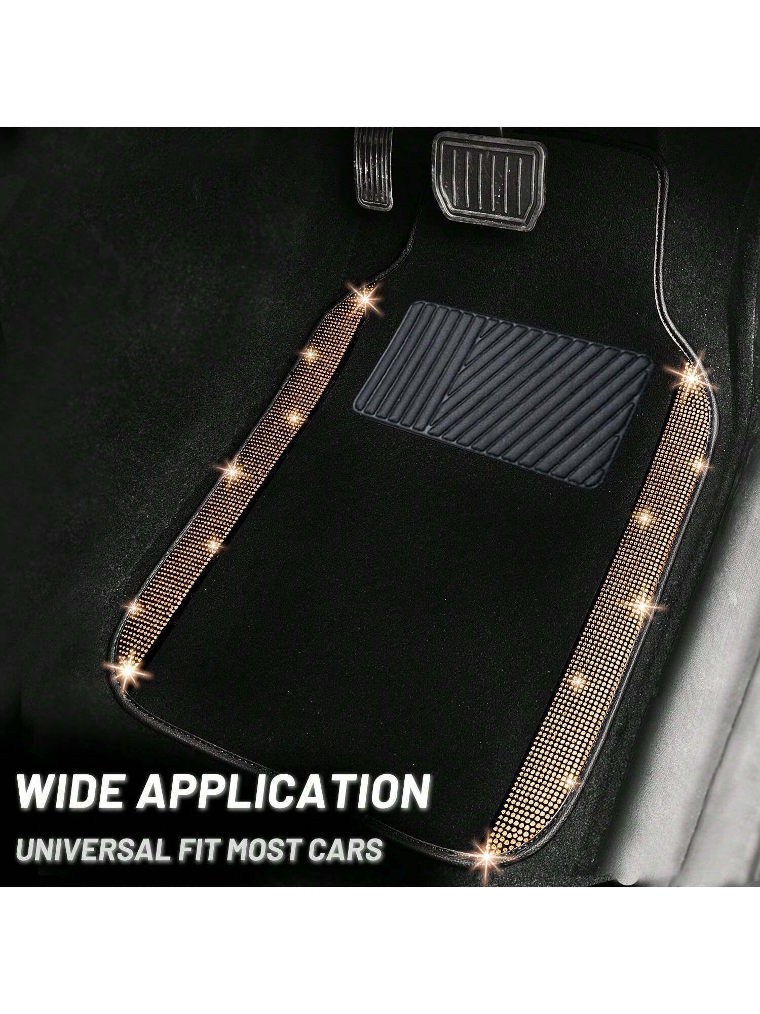 Bling Car Floor Mats Full Set, Universal Fit Most Cars,SUV, Trucks, 4 Pcs Sparkle Glitter Diamond Carpet For Women Girls With Anti-Slip Pad