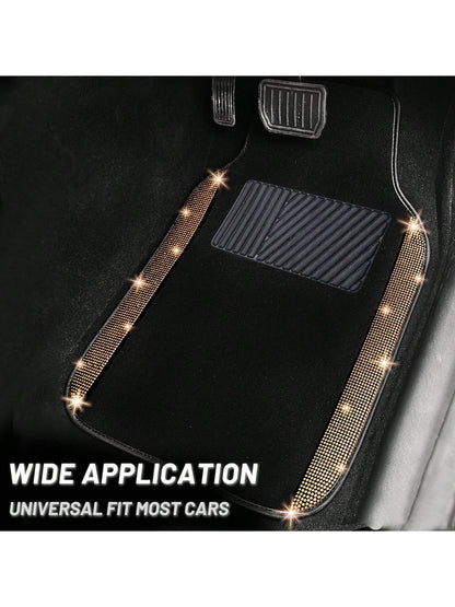 Bling Car Floor Mats Full Set, Universal Fit Most Cars,SUV, Trucks, 4 Pcs Sparkle Glitter Diamond Carpet For Women Girls With Anti-Slip Pad
