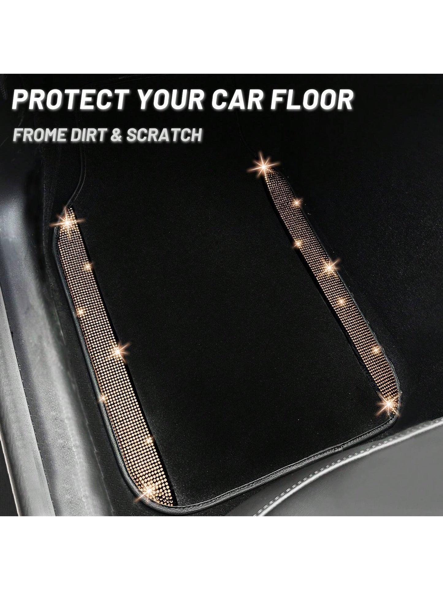 Bling Car Floor Mats Full Set, Universal Fit Most Cars,SUV, Trucks, 4 Pcs Sparkle Glitter Diamond Carpet For Women Girls With Anti-Slip Pad