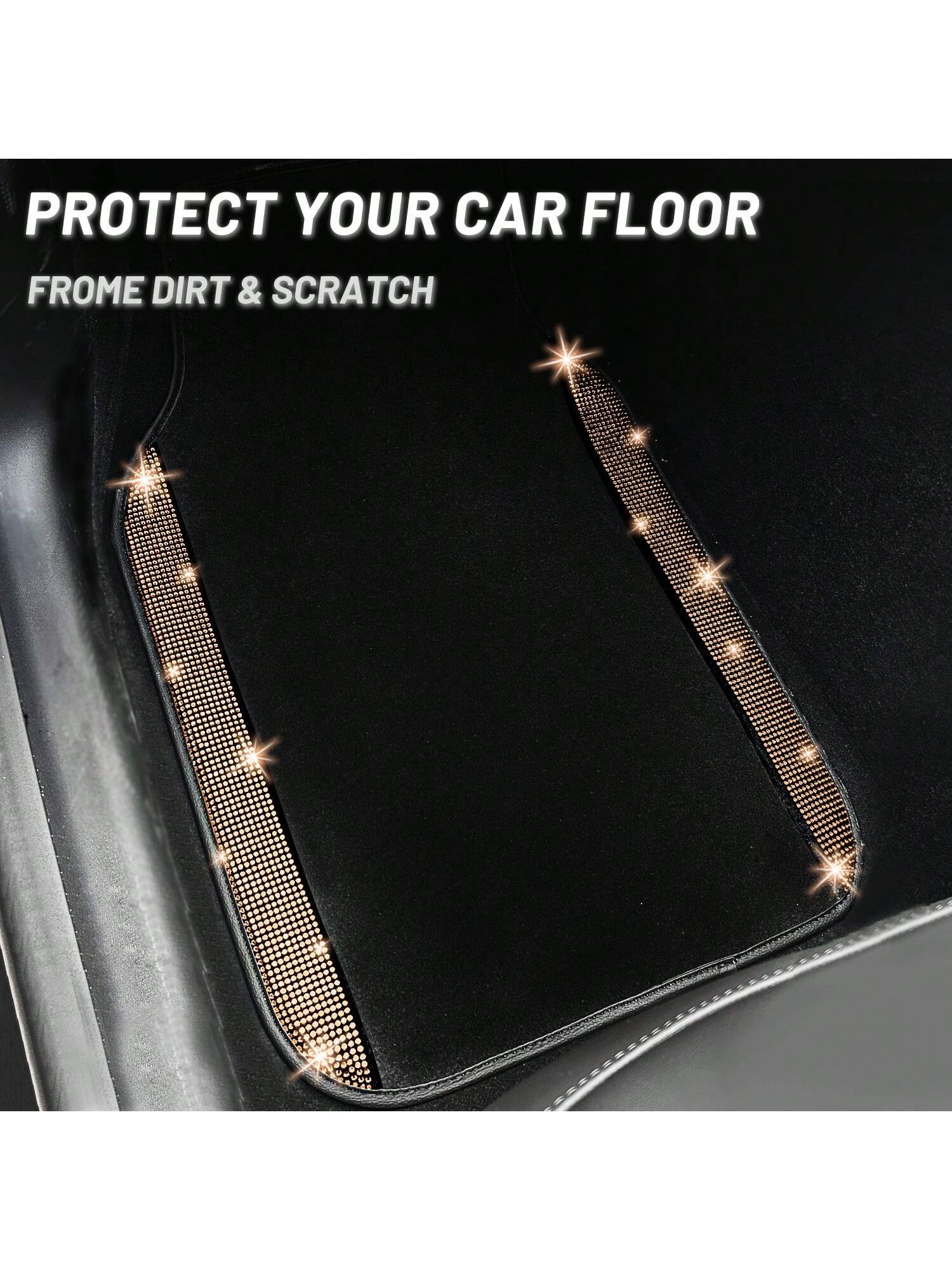 Bling Car Floor Mats Full Set, Universal Fit Most Cars,SUV, Trucks, 4 Pcs Sparkle Glitter Diamond Carpet For Women Girls With Anti-Slip Pad