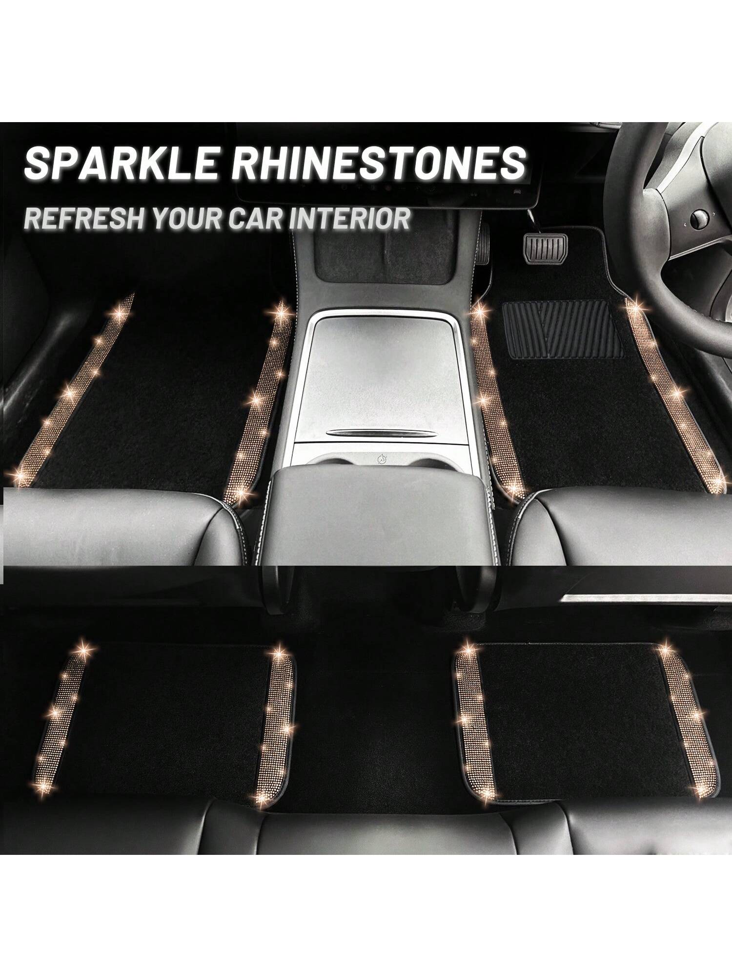 Bling Car Floor Mats Full Set, Universal Fit Most Cars,SUV, Trucks, 4 Pcs Sparkle Glitter Diamond Carpet For Women Girls With Anti-Slip Pad