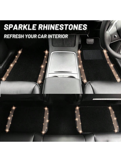 Bling Car Floor Mats Full Set, Universal Fit Most Cars,SUV, Trucks, 4 Pcs Sparkle Glitter Diamond Carpet For Women Girls With Anti-Slip Pad