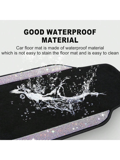 Bling Car Floor Mats Full Set, Universal Fit Most Cars,SUV, Trucks, 4 Pcs Sparkle Glitter Diamond Carpet For Women Girls With Anti-Slip Pad