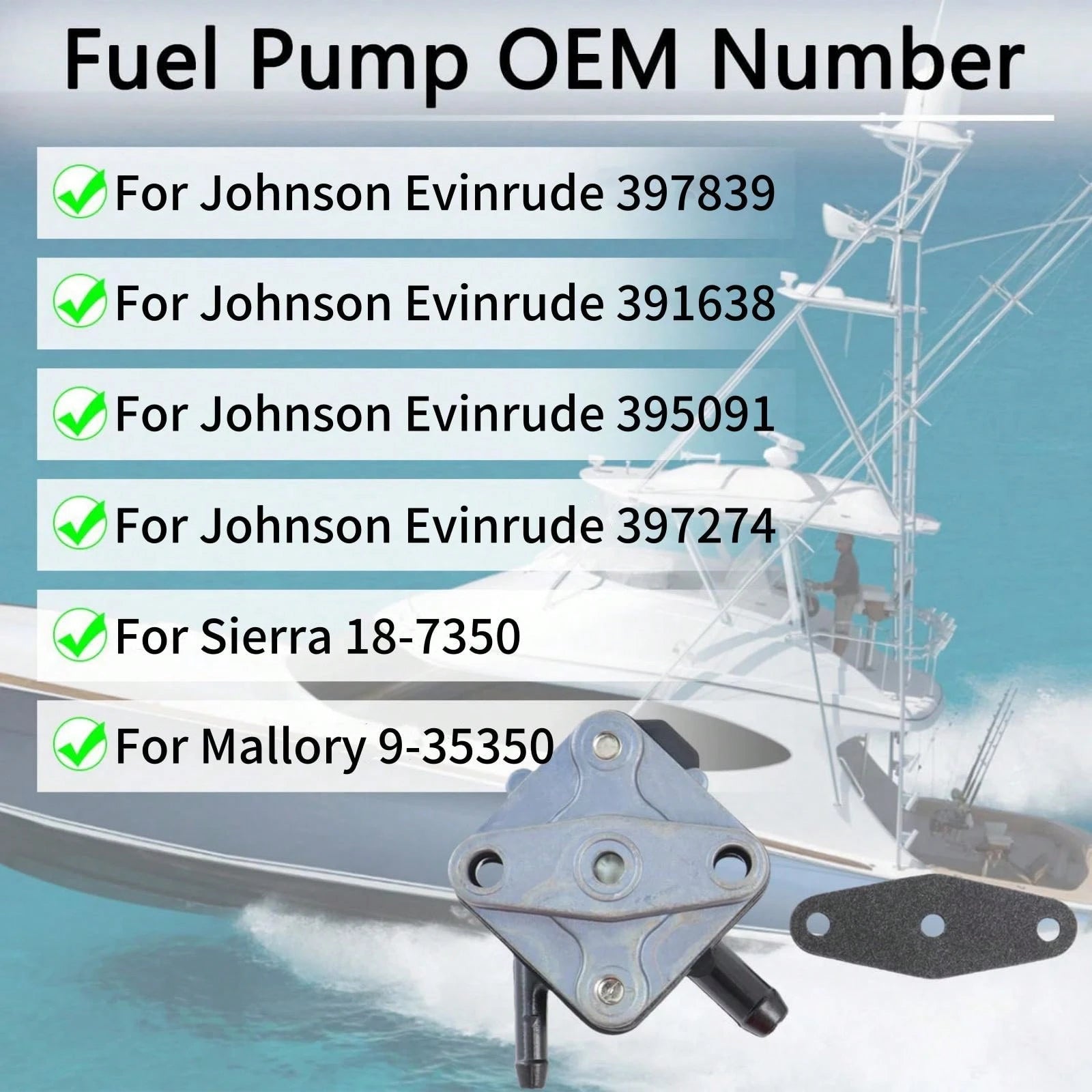 Boat Fuel Pump 377927, Marine Outboard Fuel Pump Compatible With Johnson Evinrude Seahorse 6HP 8HP 9.9HP 15HP 1981-1992, Replacement Fuel Pump Assembly, Boat Motor Accessories