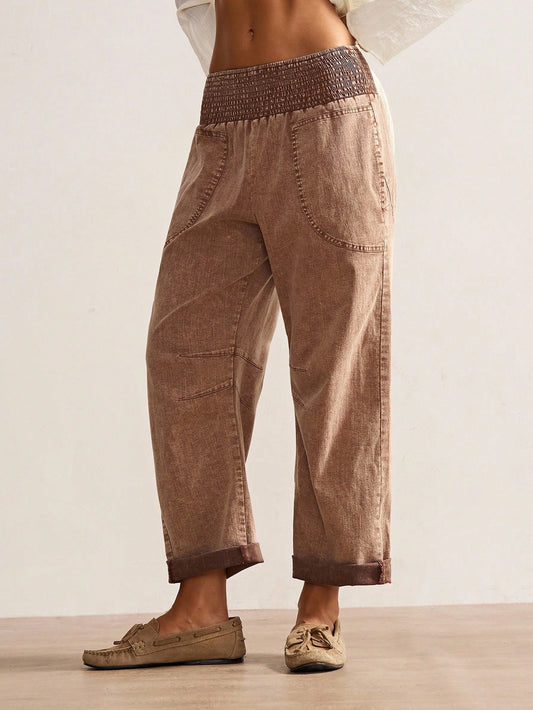 Bohemela Autumn Vacations, Women's Casual Vintage Woven Plaid Print Women's Long Pants, Daily Wear Vacation, Country Concert Brown