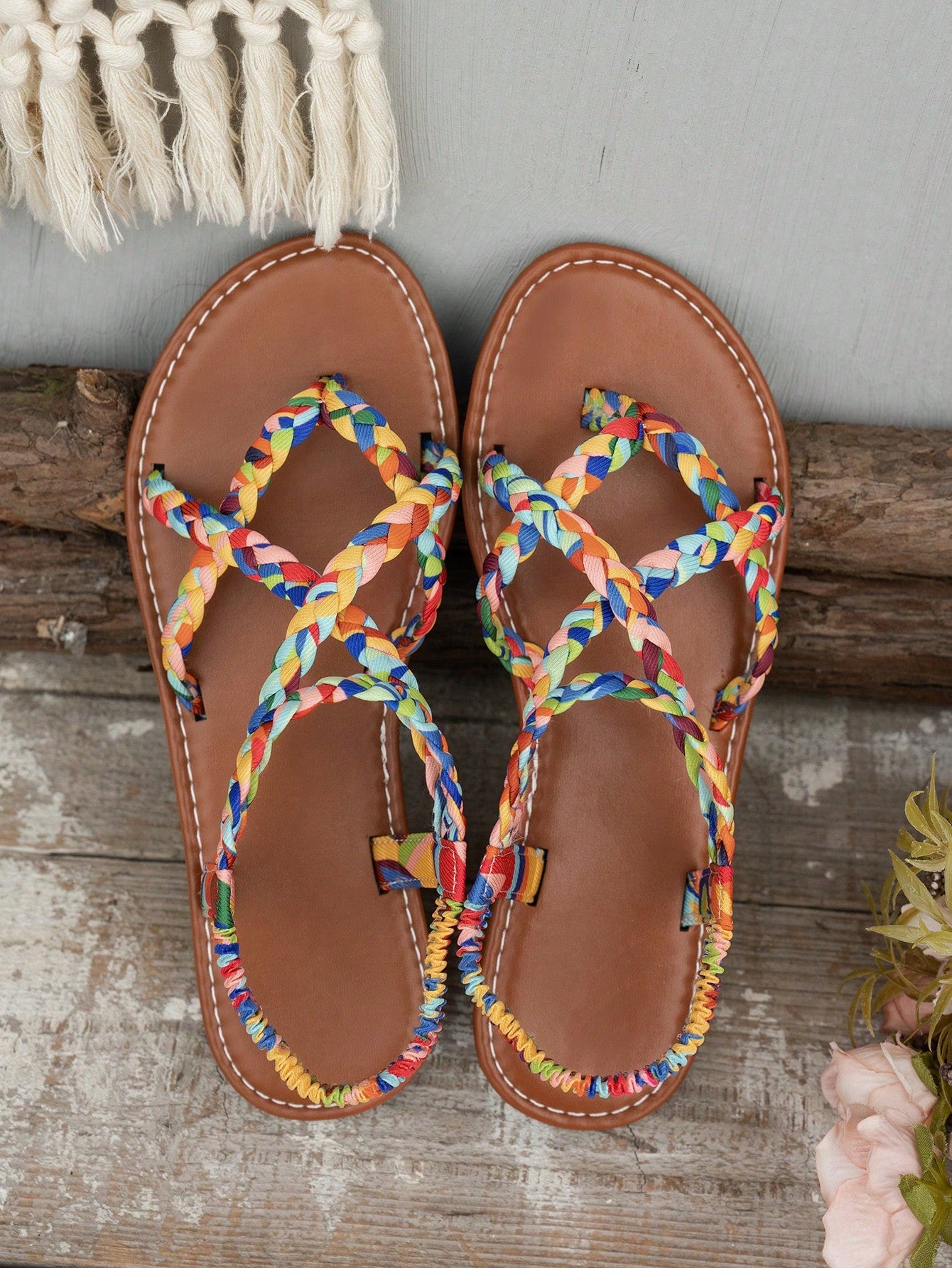 Bohemian Fashion Woven Women's Casual Party Minimalist European & American Style Beach Flat Sandals, Boho Chic