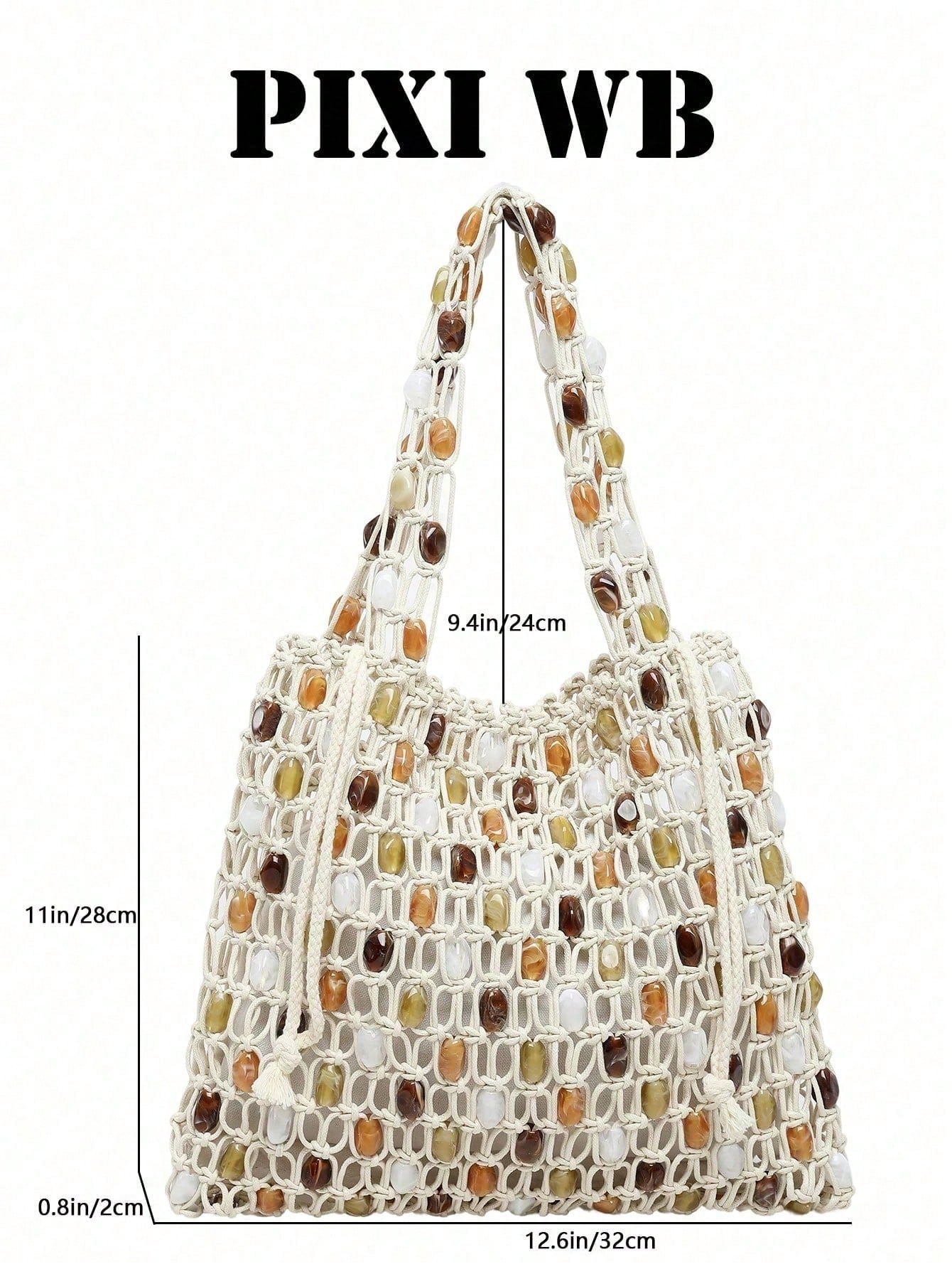 Bohemian Hollow Rope Knot Tote Bag, Integrated Beaded Woven Shoulder Strap And Detachable Drawstring Lining, Fashionable Minimalist Holiday Street Accessory, Essential Item For Fashionable Women, Suit