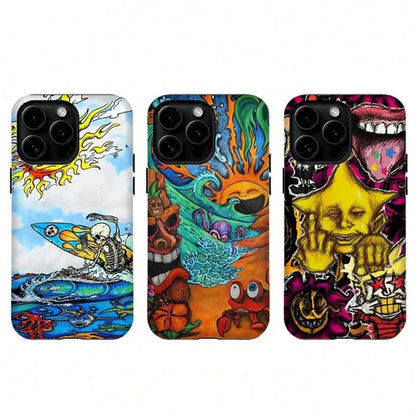 Bold Colorful Skull & Wave Art,Tough Phone Case,For 16 15 14 13 12 11 17Pro Max,For S25 S24 S23 S22 Ultra,Gifts For Fans, Phone Accessories 3d Phone Case Pink Phone Case 14 Plus Cases Funny Phone Case