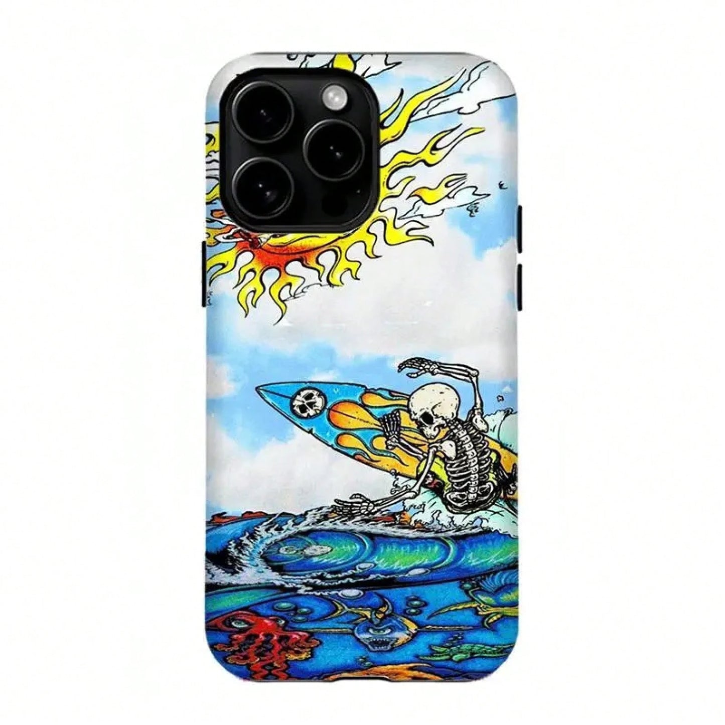 Bold Colorful Skull & Wave Art,Tough Phone Case,For 16 15 14 13 12 11 17Pro Max,For S25 S24 S23 S22 Ultra,Gifts For Fans, Phone Accessories 3d Phone Case Pink Phone Case 14 Plus Cases Funny Phone Case