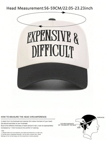 BONNY BOOM 1pc Women's "Expensive & Difficult" Embroidered Letter Trucker Hat, Casual Baseball Cap, Suitable For Spring/Autumn, Streetwear, Travel, Beach Vacation