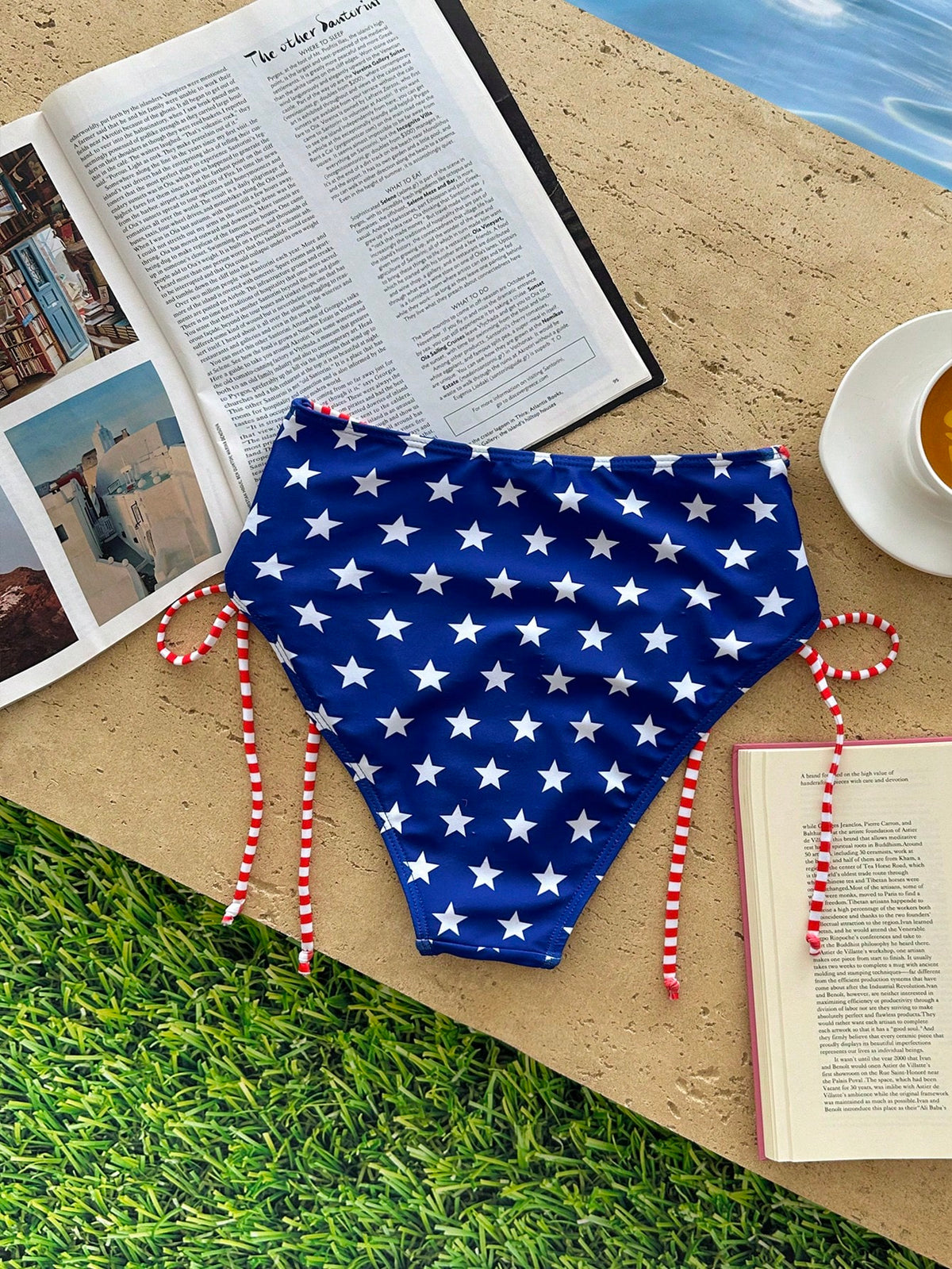 Bonvoyette Women's Summer Beach American Flag Print Side Tie Bikini Bottoms
