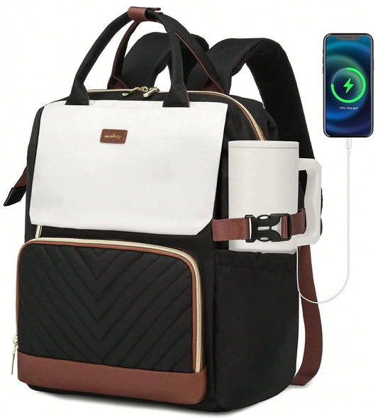 Bookbag For Women Laptop Backpack, Teacher Nurse Work Computer Bags Cup Holder&USB Charger For Travel, School College Back Pack For Girls, 15" Fashionable Waterproof Lightweight Backpack Suitable For