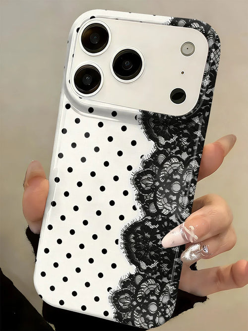 Brown Sugar Lace Polka Dots Pattern Stylish And Comfortable Two-In-One Phone Case With A Large Hole Design And Full-Coverage Soft Shell Is An Ideal Gift For Friends And Family. It's Compatible With IP
