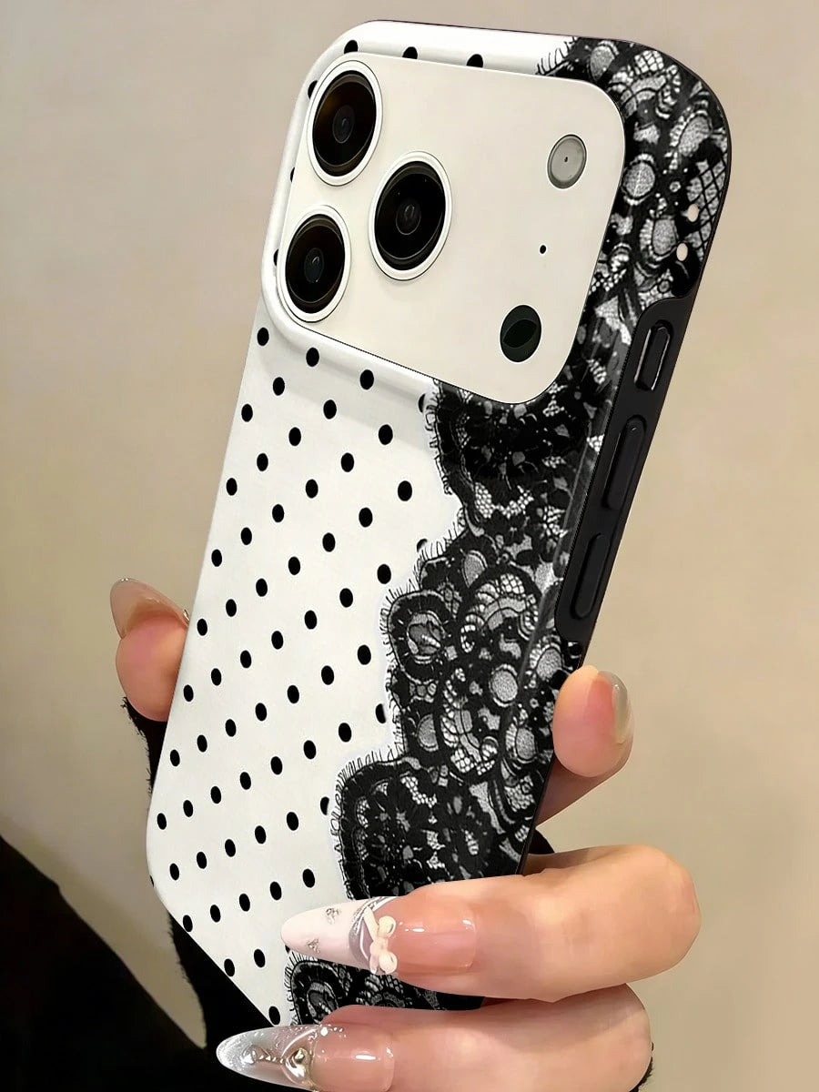 Brown Sugar Lace Polka Dots Pattern Stylish And Comfortable Two-In-One Phone Case With A Large Hole Design And Full-Coverage Soft Shell Is An Ideal Gift For Friends And Family. It's Compatible With IP