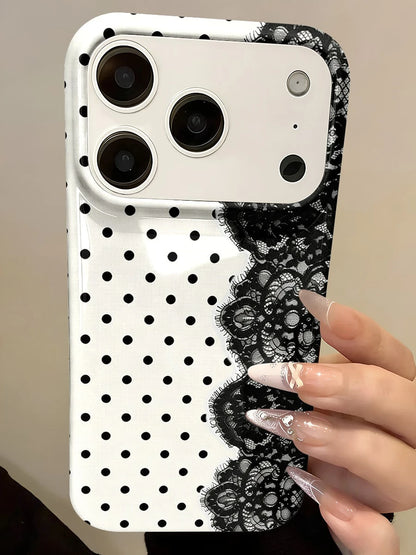 Brown Sugar Lace Polka Dots Pattern Stylish And Comfortable Two-In-One Phone Case With A Large Hole Design And Full-Coverage Soft Shell Is An Ideal Gift For Friends And Family. It's Compatible With IP