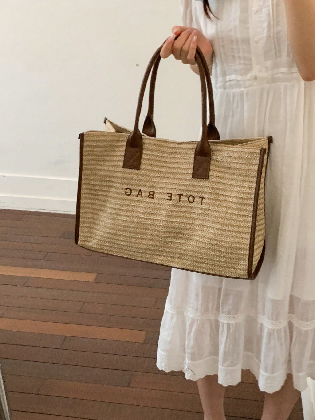 Brown Transparent Plastic Cover Shoulder Tote Bag, Waterproof Glossy Minimalist Letter Pattern Handbag, Suitable For Office Daily Shopping
