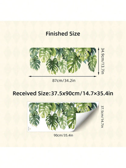 BRUP 1/2 Sheets/Set Lively Green Monstera Leaf Wall Decals| Tropical Jungle Nursery Stickers For Girls Room Wall Art| Self-Adhesive Kids Room Decor