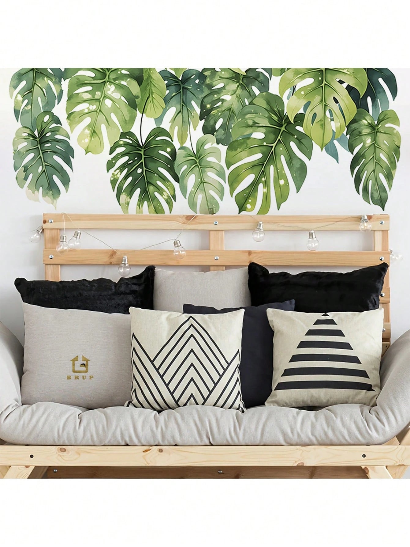 BRUP 1/2 Sheets/Set Lively Green Monstera Leaf Wall Decals| Tropical Jungle Nursery Stickers For Girls Room Wall Art| Self-Adhesive Kids Room Decor